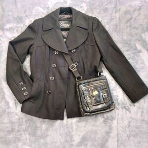 Guess Double-Breasted Coat, Wool Blend Black, Womens M